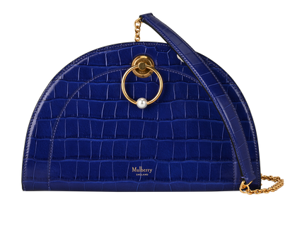 Crescent Clutch, £250, Handbags, Blue, Leather, Front view